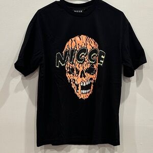 Nicce Black Tee with Orange Melting Skull Graphic